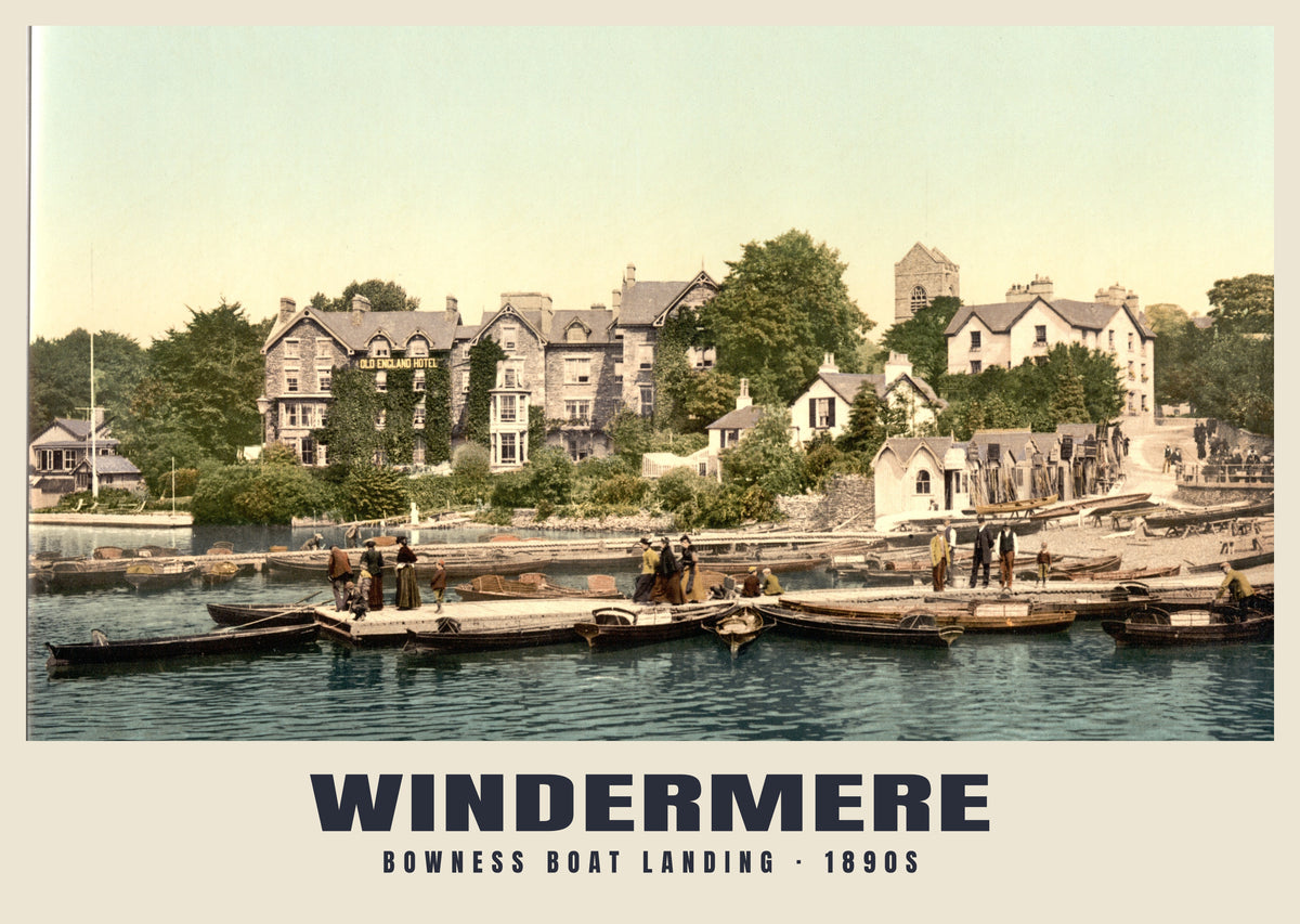Bowness Boat Landing, Windermere, 1890s hand-coloured photochrom heritage print