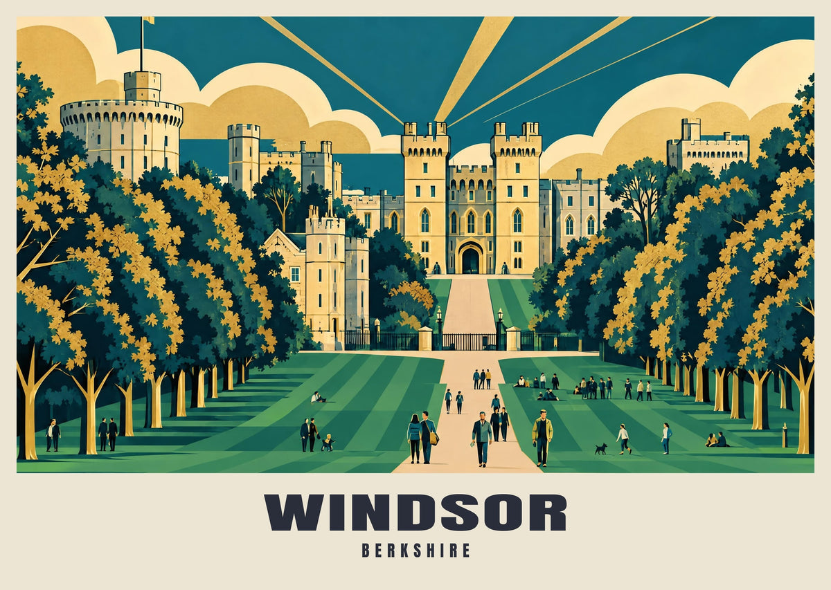 Windsor Castle from the Long Walk poster, Art Deco style