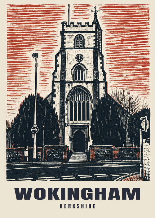 All Saints Church, Wokingham poster, Linocut style