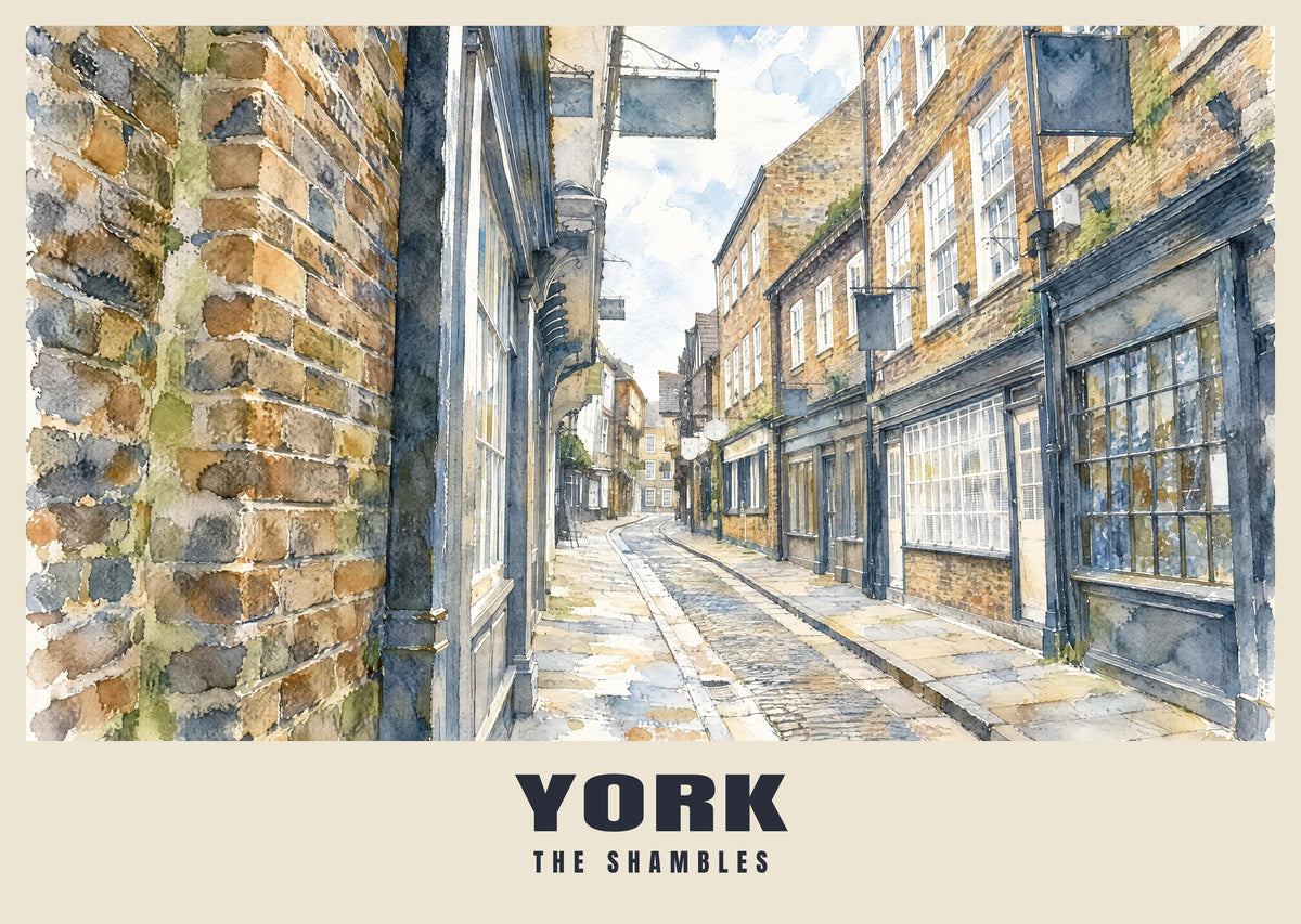 The Shambles, York poster in the English Watercolour style