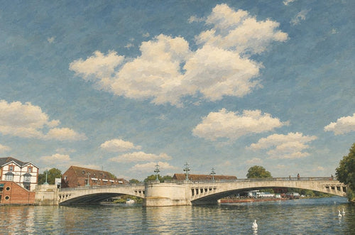 Caversham Bridge in the british heritage style, illustrated from a real photo