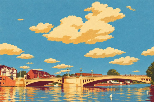 Caversham Bridge in the classic travel style, illustrated from a real photo