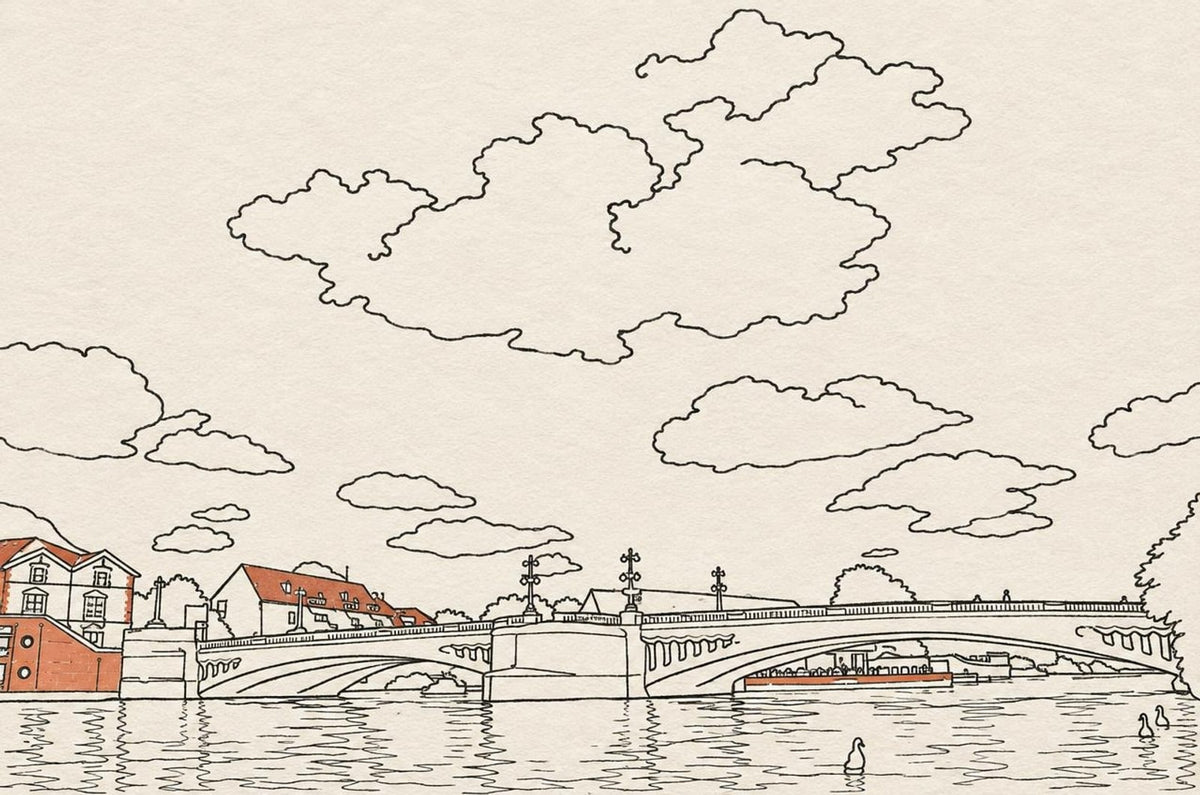 Caversham Bridge in the minimalist style, illustrated from a real photo