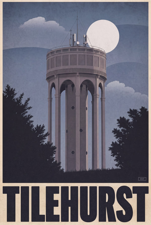 Tilehurst Water Tower vintage-style poster