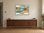 Newbury Clock Tower Poster at A1, in a black frame, above a sideboard