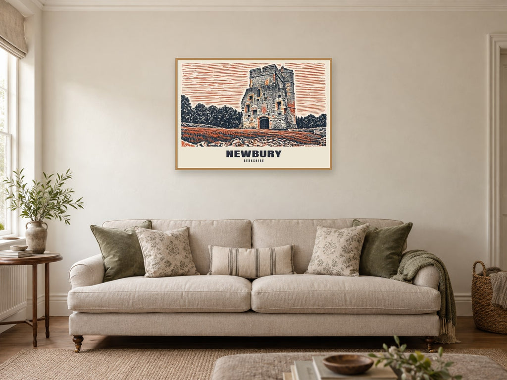Donnington Castle, Newbury Poster at A1, in an oak frame, in a sitting room