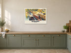 Newbury Lock Poster at A1, in a white frame, in a kitchen