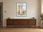 St Nicolas' Church, Newbury Poster at A1, in a black frame, above a sideboard