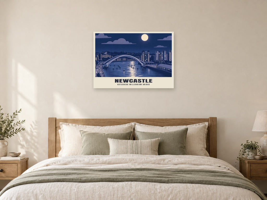 Gateshead Millennium Bridge, Newcastle Poster at A1, as a poster, above a bed
