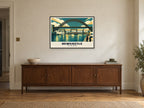 The Tyne Bridge, Newcastle Poster at A1, in a black frame, above a sideboard