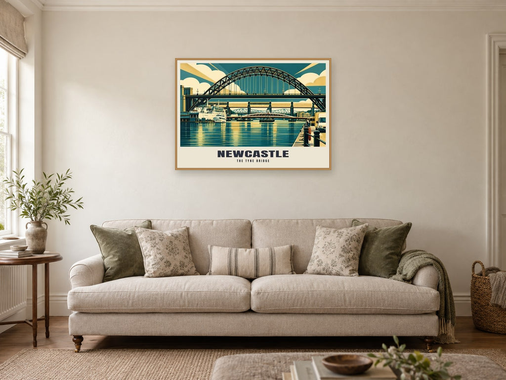 The Tyne Bridge, Newcastle Poster at A1, in an oak frame, in a sitting room