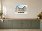 Nottingham Castle Poster at A1, in a white frame, in a kitchen