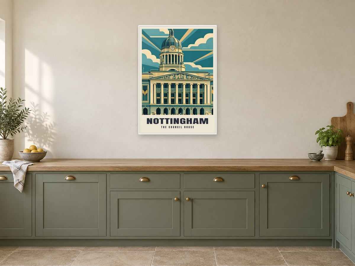 The Council House, Nottingham Poster at A1, in a white frame, in a kitchen