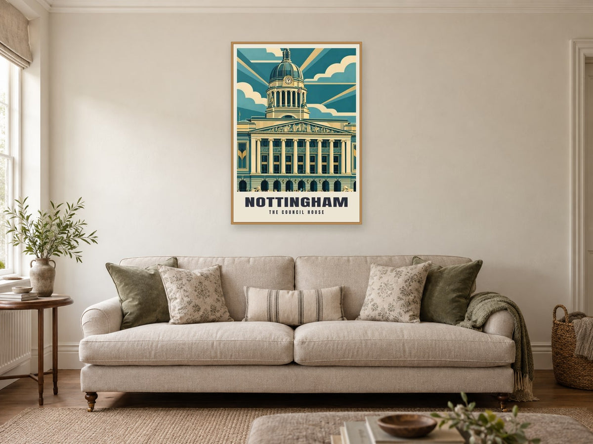 The Council House, Nottingham Poster at A1, in an oak frame, in a sitting room
