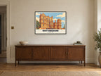 Wollaton Hall, Nottingham Poster at A1, in a black frame, above a sideboard