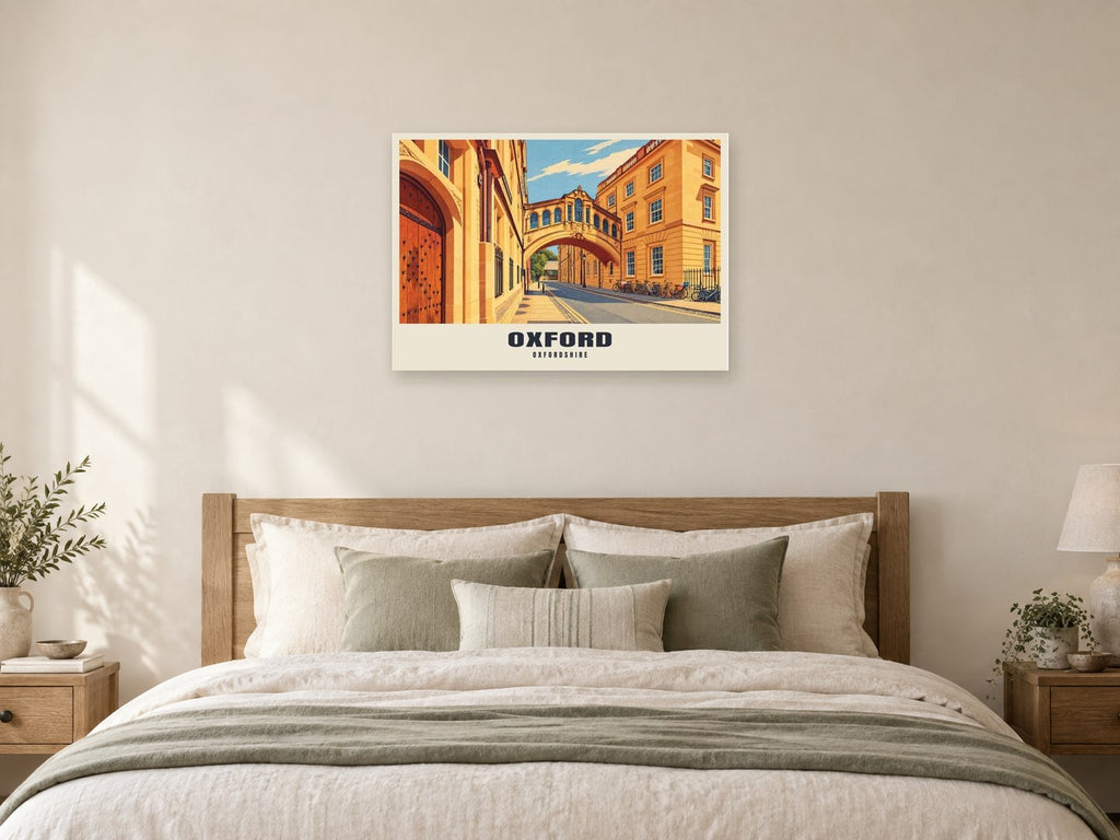 Oxford Poster at A1, as a poster, above a bed