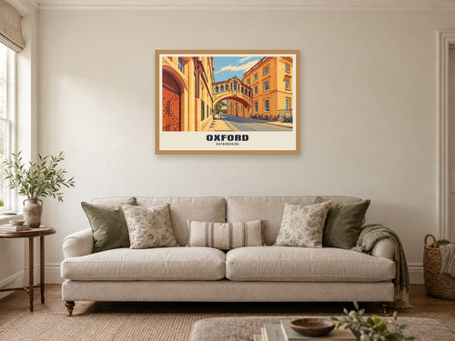 Oxford Poster at A1, in an oak frame, in a sitting room