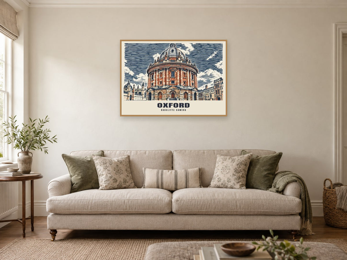 The Radcliffe Camera, Oxford Poster at A1, in an oak frame, in a sitting room