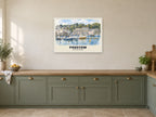 Padstow Harbour Poster at A1, in a white frame, in a kitchen