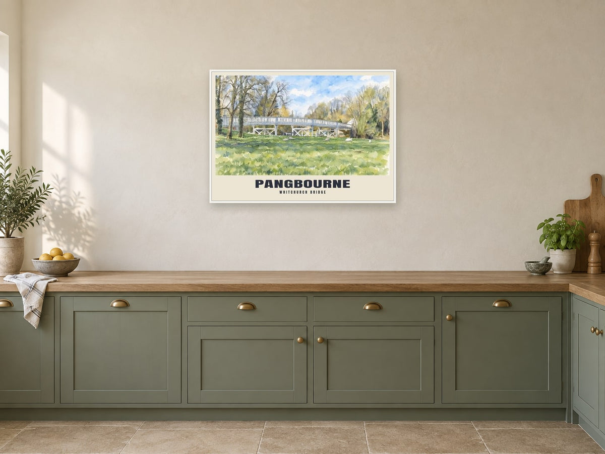 Whitchurch Bridge, Pangbourne Poster at A1, in a white frame, in a kitchen