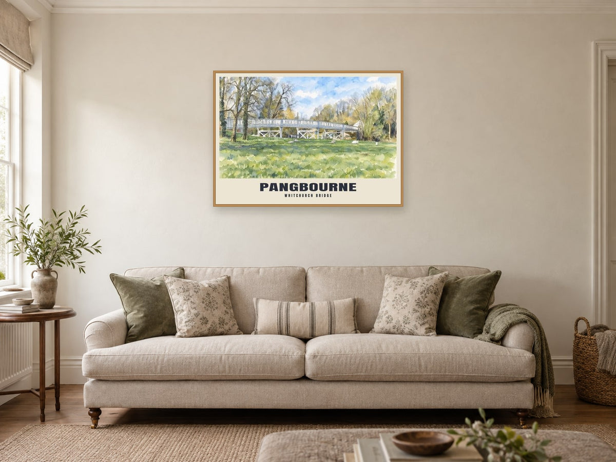 Whitchurch Bridge, Pangbourne Poster at A1, in an oak frame, in a sitting room