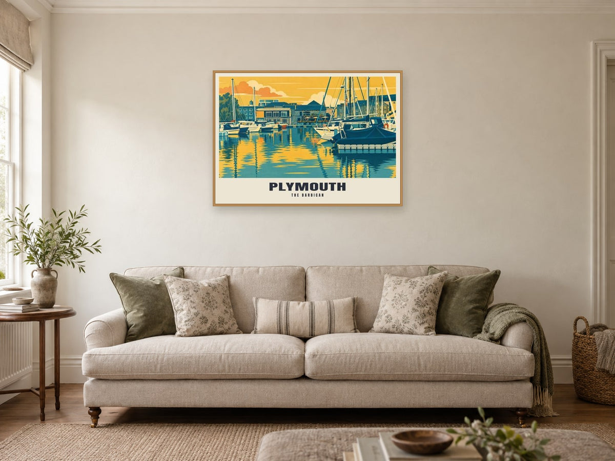 The Barbican, Plymouth Poster at A1, in an oak frame, in a sitting room