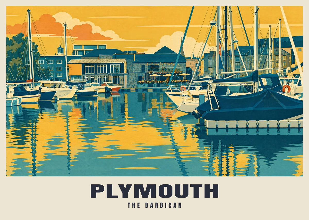 The Barbican, Plymouth poster in the Mid-Century style