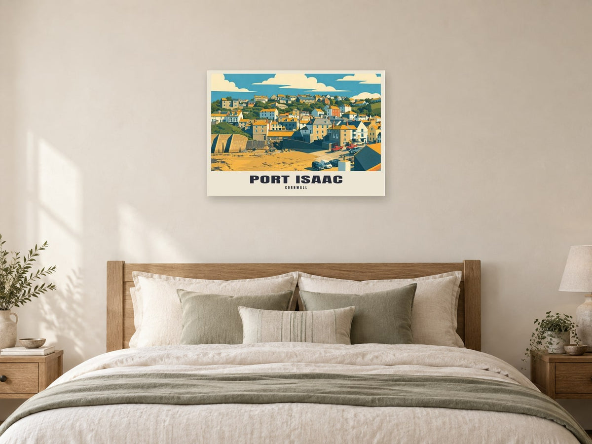 Port Isaac Poster at A1, as a poster, above a bed