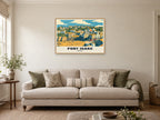 Port Isaac Poster at A1, in an oak frame, in a sitting room