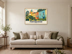 Portmeirion Poster at A1, in an oak frame, in a sitting room