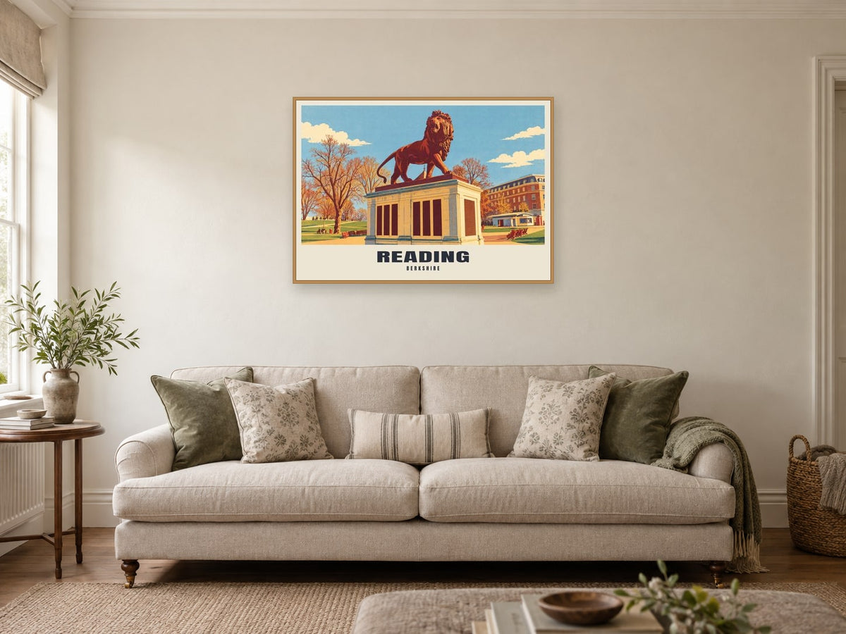 Reading Poster at A1, in an oak frame, in a sitting room