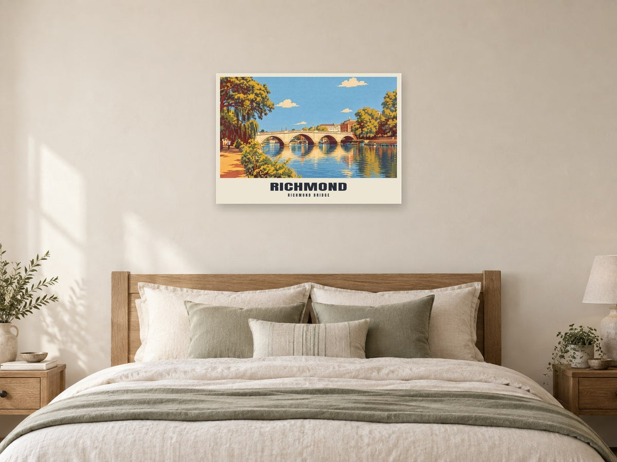 Richmond Bridge Poster at A1, as a poster, above a bed
