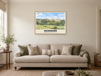 Richmond Castle and the falls Poster at A1, in an oak frame, in a sitting room