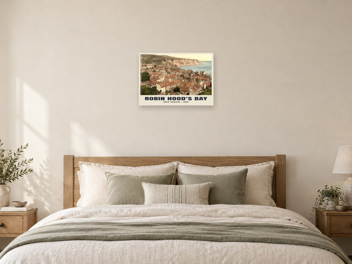 Robin Hood's Bay, 1890s Heritage Print at A2, as a poster, above a bed