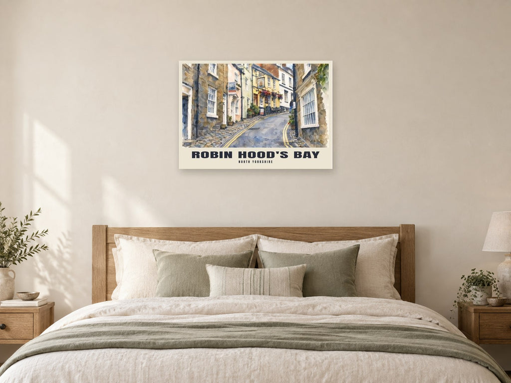 Robin Hood's Bay Poster at A1, as a poster, above a bed