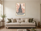 Salisbury Cathedral Poster at A1, in an oak frame, in a sitting room