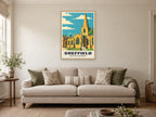 Sheffield Cathedral Poster at A1, in an oak frame, in a sitting room