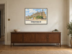 Sheffield Town Hall Poster at A1, in a black frame, above a sideboard