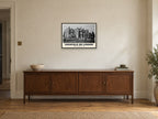 Sherfield Manor, Sherfield on Loddon Poster at A2, in a black frame, above a sideboard