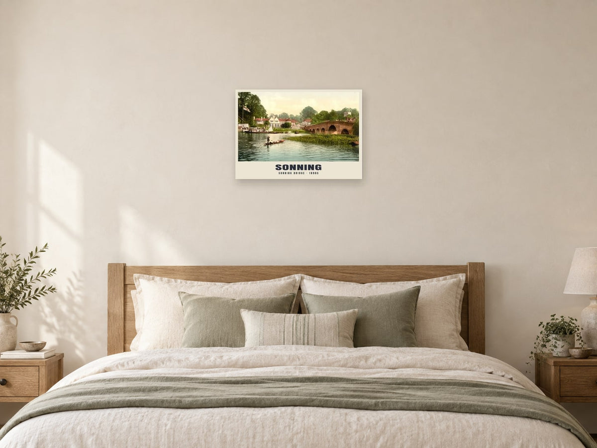Sonning Bridge, 1890s Heritage Print at A2, as a poster, above a bed