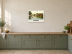 Sonning Bridge, 1890s Heritage Print at A2, in a white frame, in a kitchen
