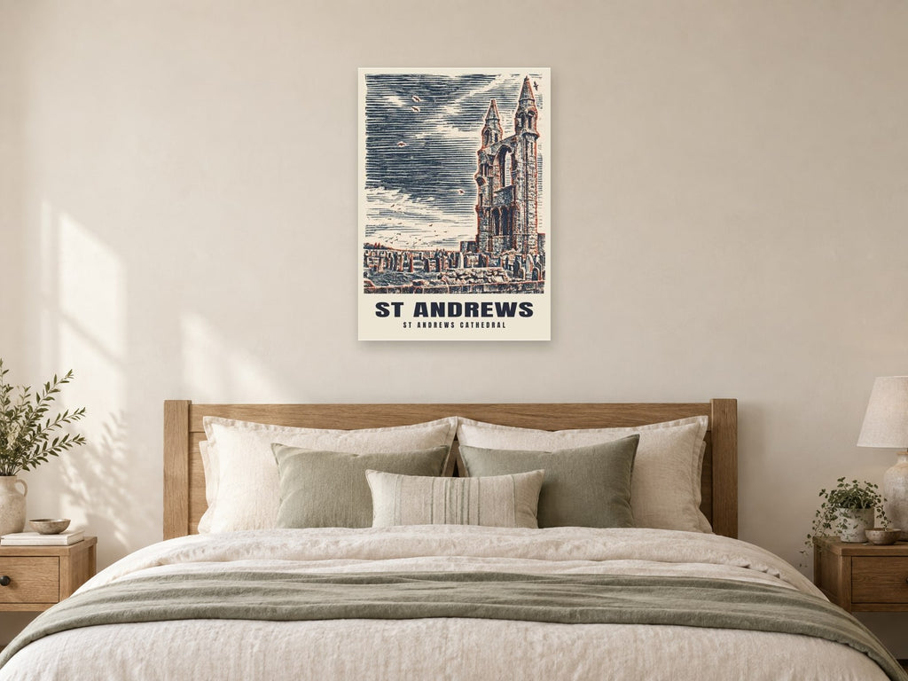 St Andrews Cathedral Poster at A1, as a poster, above a bed