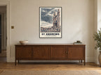 St Andrews Cathedral Poster at A1, in a black frame, above a sideboard