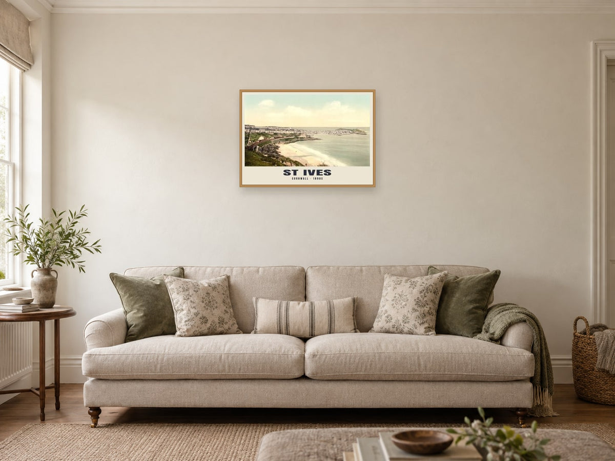 St Ives, 1890s Heritage Print at A2, in an oak frame, in a sitting room