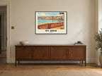 St Ives Poster — St Ives Harbour at A1, in a black frame, above a sideboard