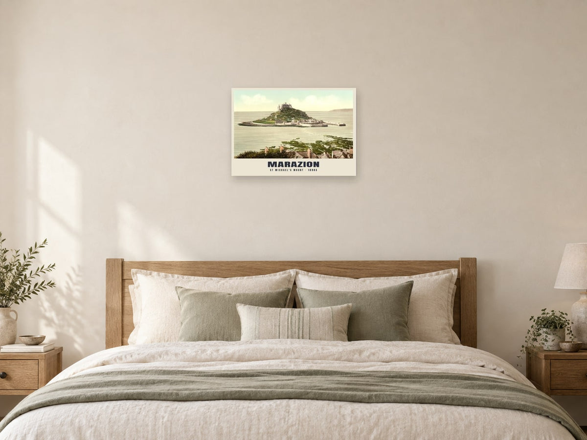 St Michael's Mount, Marazion, 1890s Heritage Print at A2, as a poster, above a bed