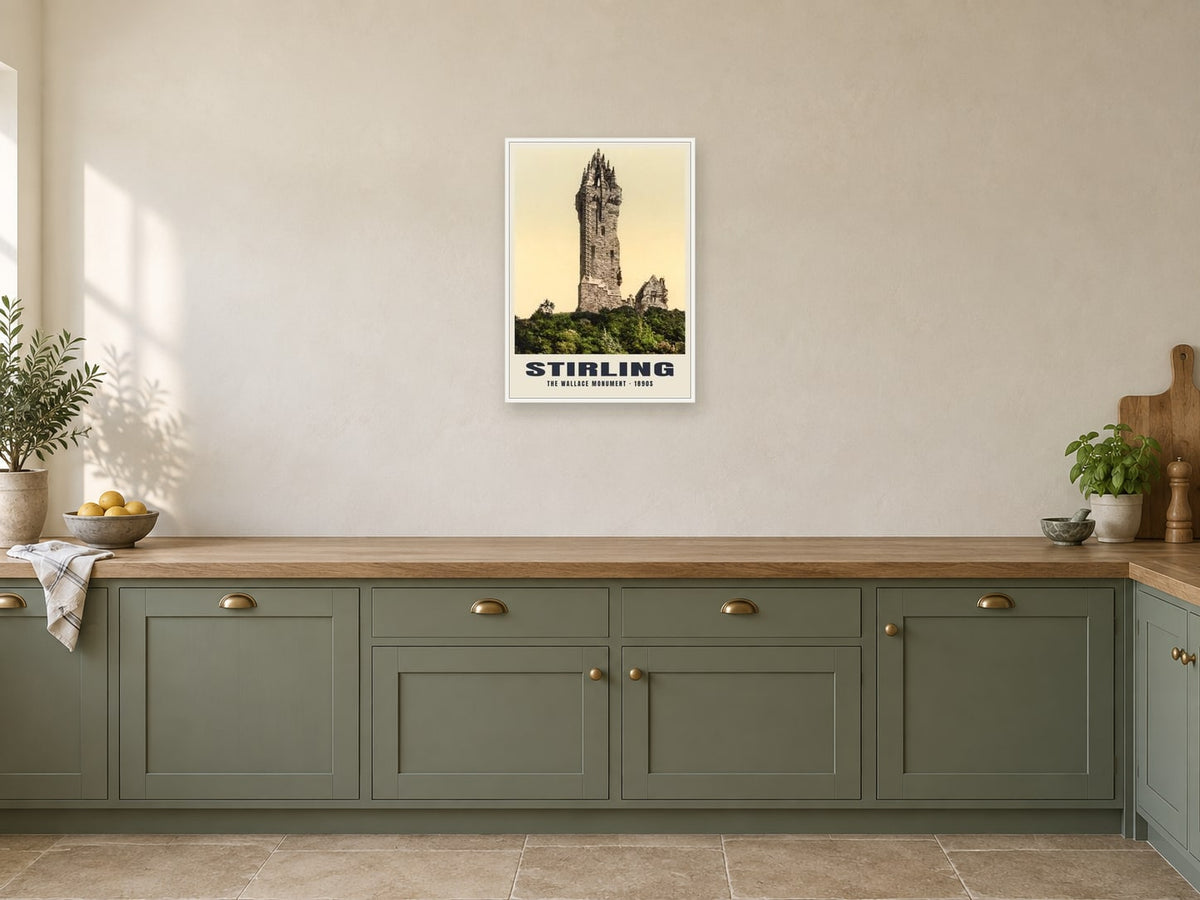 The Wallace Monument, Stirling Poster at A2, in a white frame, in a kitchen