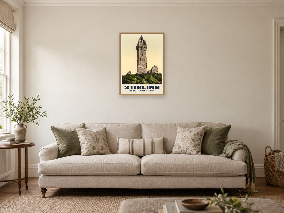 The Wallace Monument, Stirling Poster at A2, in an oak frame, in a sitting room