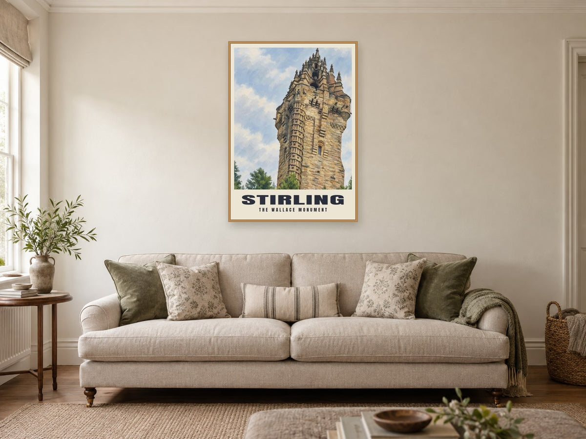 The Wallace Monument, Stirling Poster at A1, in an oak frame, in a sitting room