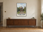 The Maharajah's Well, Stoke Row Poster at A1, in a black frame, above a sideboard